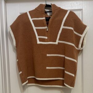 New York & Company Tan and Cream half-zip Sweater Vest